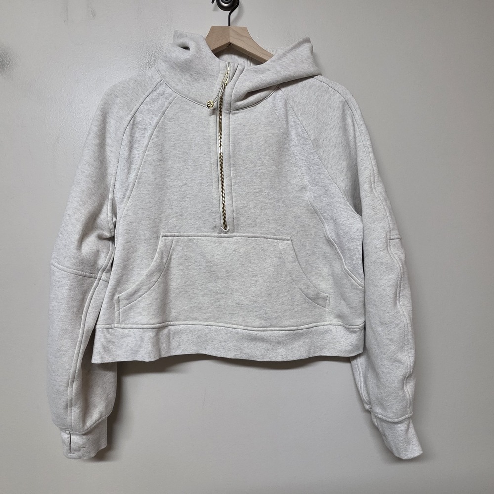 Lululemon Scuba Oversized Half-Zip Hoodie Heathered Bone/Gold Sz M/L LW3DUSS